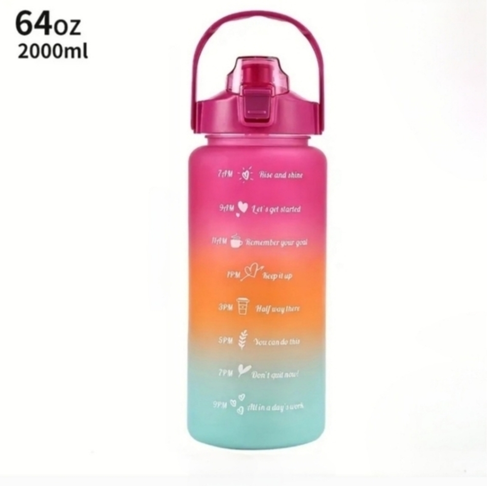 Motivational Extra Large Water Bottle Multi Colored 64oz 2000ml‎